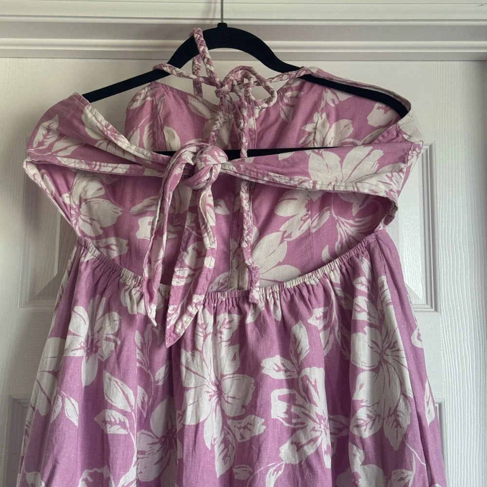 Free People Perfect Sundress Pink Midi Floral Linen Blend Medium Wedding Guest